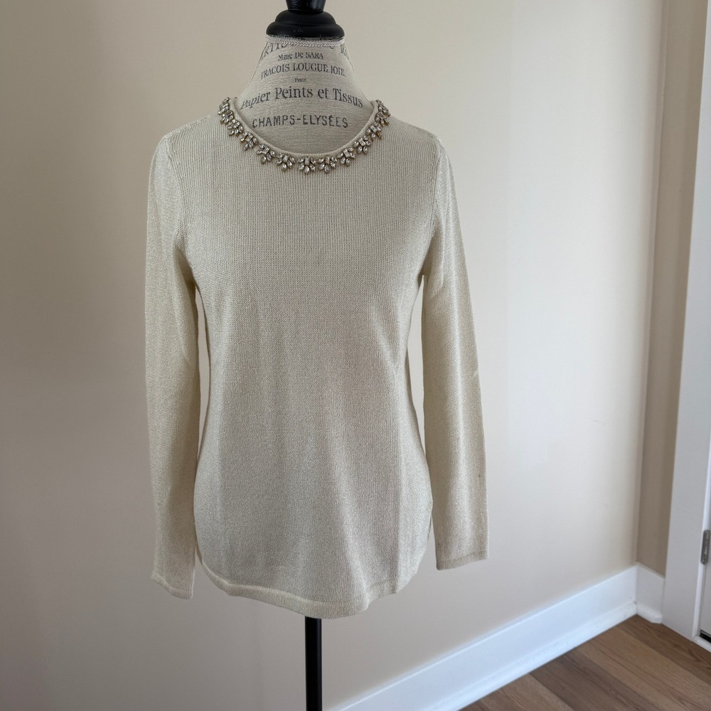 J.Mclaughlin‎ Women's Gold Jewled Neckline Sweater Size M